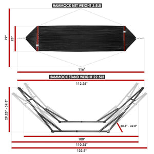 Tranquillo Universal 116" Double Hammock with Adjustable Stand and Bag, Black - TRAPSKI