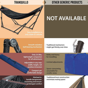 Tranquillo Universal 116" Double Hammock with Adjustable Stand and Bag, Black - TRAPSKI