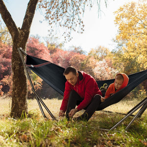 Tranquillo Universal 116" Double Hammock with Adjustable Stand and Bag, Black - TRAPSKI