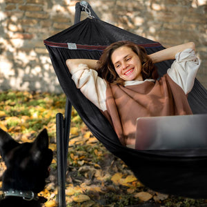 Tranquillo Universal 116" Double Hammock with Adjustable Stand and Bag, Black - TRAPSKI