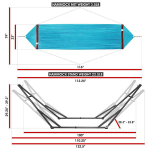 Tranquillo Universal 116" Double Hammock with Adjustable Stand and Bag, Sky Blue - TRAPSKI