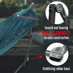 Tranquillo Universal 116" Double Hammock with Adjustable Stand and Bag, Peacock