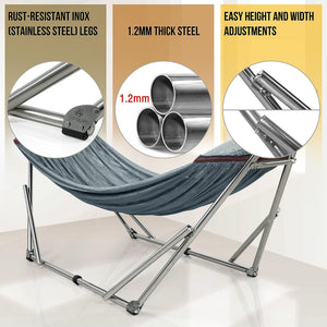 Tranquillo Universal 106" Double Hammock with Adjustable Stand and Bag, Grey - TRAPSKI
