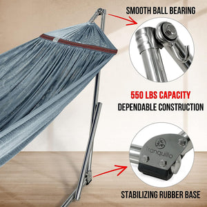 Tranquillo Universal 106" Double Hammock with Adjustable Stand and Bag, Grey - TRAPSKI