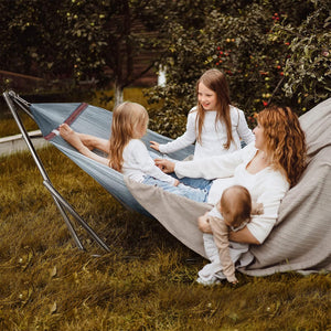 Tranquillo Universal 106" Double Hammock with Adjustable Stand and Bag, Grey - TRAPSKI