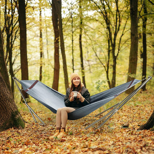Tranquillo Universal 106" Double Hammock with Adjustable Stand and Bag, Grey - TRAPSKI