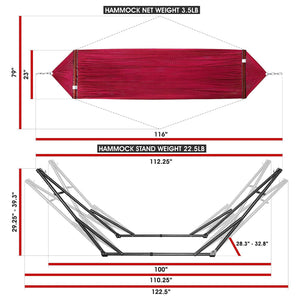 Tranquillo Universal 116" Double Hammock with Adjustable Stand and Bag, Red - TRAPSKI