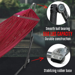 Tranquillo Universal 116" Double Hammock with Adjustable Stand and Bag, Red - TRAPSKI