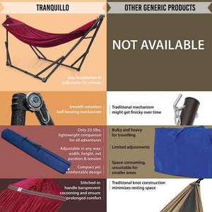 Tranquillo Universal 116" Double Hammock with Adjustable Stand and Bag, Red - TRAPSKI