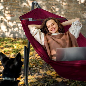 Tranquillo Universal 116" Double Hammock with Adjustable Stand and Bag, Red - TRAPSKI