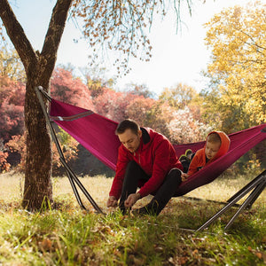 Tranquillo Universal 116" Double Hammock with Adjustable Stand and Bag, Red - TRAPSKI
