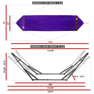 Tranquillo Universal 116" Double Hammock with Adjustable Stand and Bag, Purple