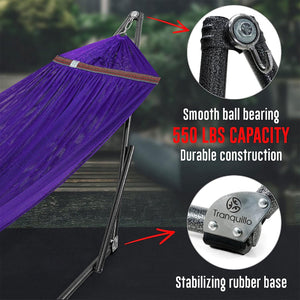 Tranquillo Universal 116" Double Hammock with Adjustable Stand and Bag, Purple - TRAPSKI