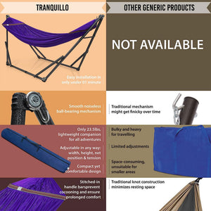 Tranquillo Universal 116" Double Hammock with Adjustable Stand and Bag, Purple - TRAPSKI