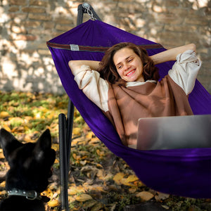 Tranquillo Universal 116" Double Hammock with Adjustable Stand and Bag, Purple - TRAPSKI