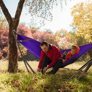 Tranquillo Universal 116" Double Hammock with Adjustable Stand and Bag, Purple - TRAPSKI
