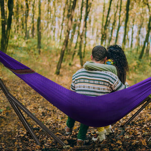 Tranquillo Universal 116" Double Hammock with Adjustable Stand and Bag, Purple - TRAPSKI