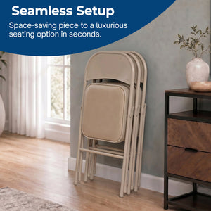 MECO Sudden Comfort Deluxe Sand Fabric Padded Folding Chair, Buff (Set of 4)