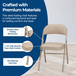 MECO Sudden Comfort Deluxe Sand Fabric Padded Folding Chair, Buff (Set of 4)
