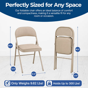 MECO Sudden Comfort Deluxe Sand Fabric Padded Folding Chair, Buff (Set of 4)