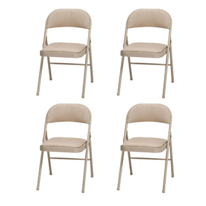 MECO Sudden Comfort Deluxe Sand Fabric Padded Folding Chair, Buff (Set of 4)