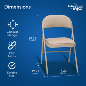 MECO Sudden Comfort Deluxe Sand Fabric Padded Folding Chair, Buff (Set of 4)