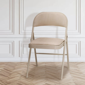 MECO Sudden Comfort Deluxe Sand Fabric Padded Folding Chair, Buff (Set of 4)