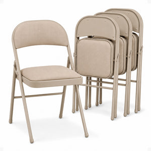 MECO Sudden Comfort Deluxe Sand Fabric Padded Folding Chair, Buff (Set of 4)