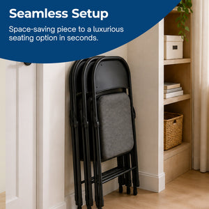 MECO Sudden Comfort Deluxe Mist Fabric Padded Folding Chair, Black (Set of 4)