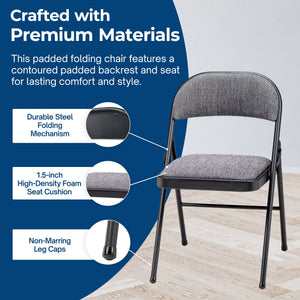 MECO Sudden Comfort Deluxe Mist Fabric Padded Folding Chair, Black (Set of 4)