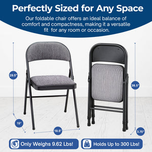 MECO Sudden Comfort Deluxe Mist Fabric Padded Folding Chair, Black (Set of 4)