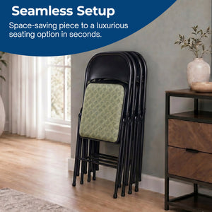 MECO Sudden Comfort Deluxe Zuni Fabric Padded Folding Chair, Black (Set of 4)