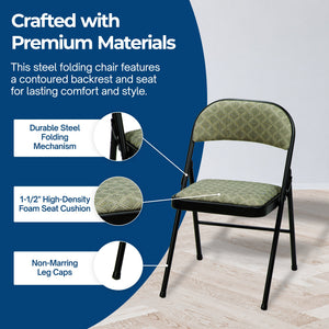 MECO Sudden Comfort Deluxe Zuni Fabric Padded Folding Chair, Black (Set of 4)
