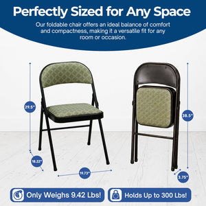 MECO Sudden Comfort Deluxe Zuni Fabric Padded Folding Chair, Black (Set of 4)