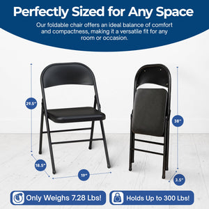MECO Sudden Comfort All Steel Indoor Outdoor Folding Chair, Black Lace(Set of 4)