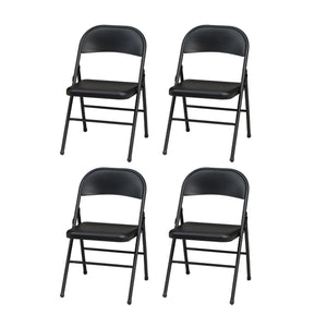 MECO Sudden Comfort All Steel Indoor Outdoor Folding Chair, Black Lace(Set of 4)