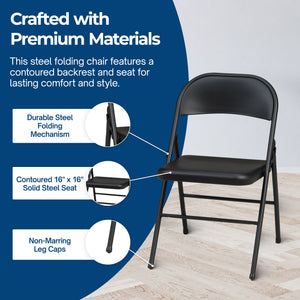 MECO Sudden Comfort All Steel Indoor Outdoor Folding Chair, Black Lace(Set of 4)