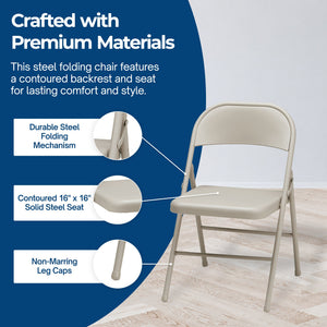 MECO Sudden Comfort All Steel Indoor Outdoor Folding Chair, Buff Lace (Set of 4)