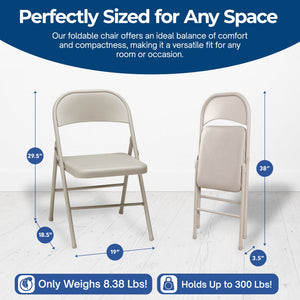 MECO Sudden Comfort All Steel Indoor Outdoor Folding Chair, Buff Lace (Set of 4)