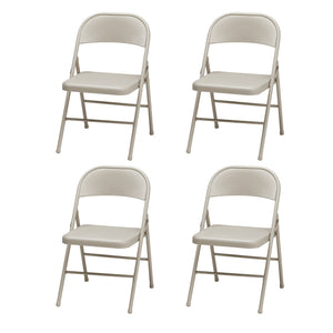 MECO Sudden Comfort All Steel Indoor Outdoor Folding Chair, Buff Lace (Set of 4)