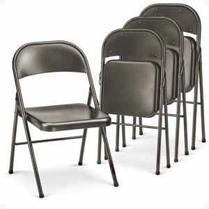 MECO Sudden Comfort All Steel Indoor Outdoor Folding Chair, Cinnabar (Set of 4)