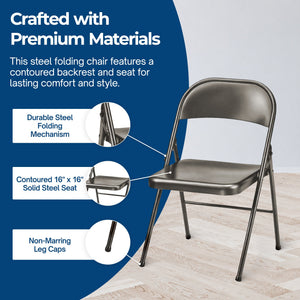 MECO Sudden Comfort All Steel Indoor Outdoor Folding Chair, Cinnabar (Set of 4)