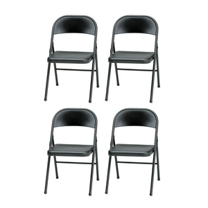 MECO Sudden Comfort All Steel Indoor Outdoor Folding Chair Set, Black (Set of 4)