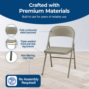 MECO Sudden Comfort All Steel Folding Chair Set, Chicory Lace Frame (Set of 4)