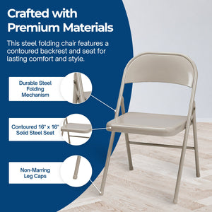 MECO Sudden Comfort All Steel Indoor Outdoor Folding Chair Set, Buff (Set of 4)