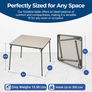 MECO Sudden Comfort 34"x34" Square Metal Folding Dining Card Table, Chicory Lace