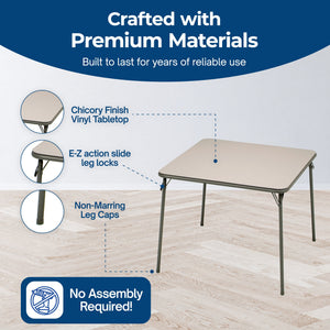 MECO Sudden Comfort 34"x34" Square Metal Folding Dining Card Table, Chicory Lace