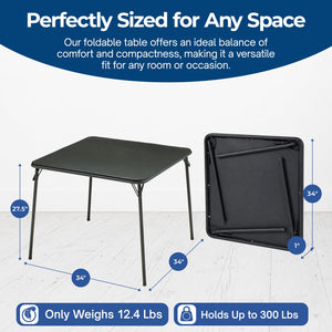 MECO Sudden Comfort 34 x 34 Inch Square Metal Folding Dining Card Table, Black