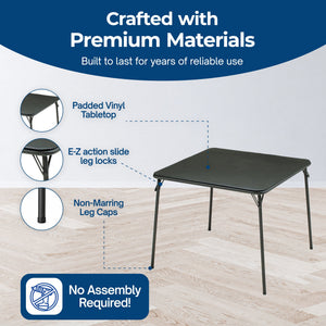 MECO Sudden Comfort 34 x 34 Inch Square Metal Folding Dining Card Table, Black
