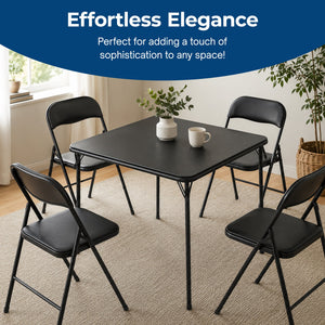 MECO Sudden Comfort 34 x 34 Inch Square Metal Folding Dining Card Table, Black